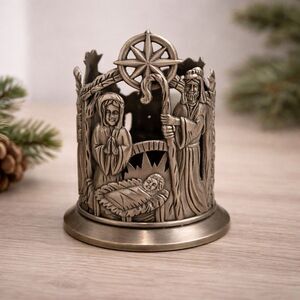 Nativity Scene Candle Holder Metal Votive Tealight Christmas Religious Decor